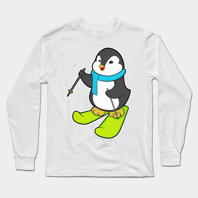 Penguin as Skier with Ski Long Sleeve T-Shirt by Markus Schnabel